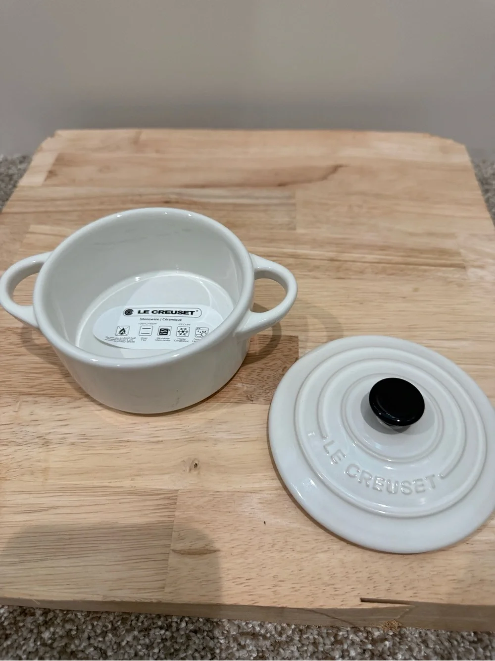 Le Creuset White Stoneware Mini Cocotte with Black Knob